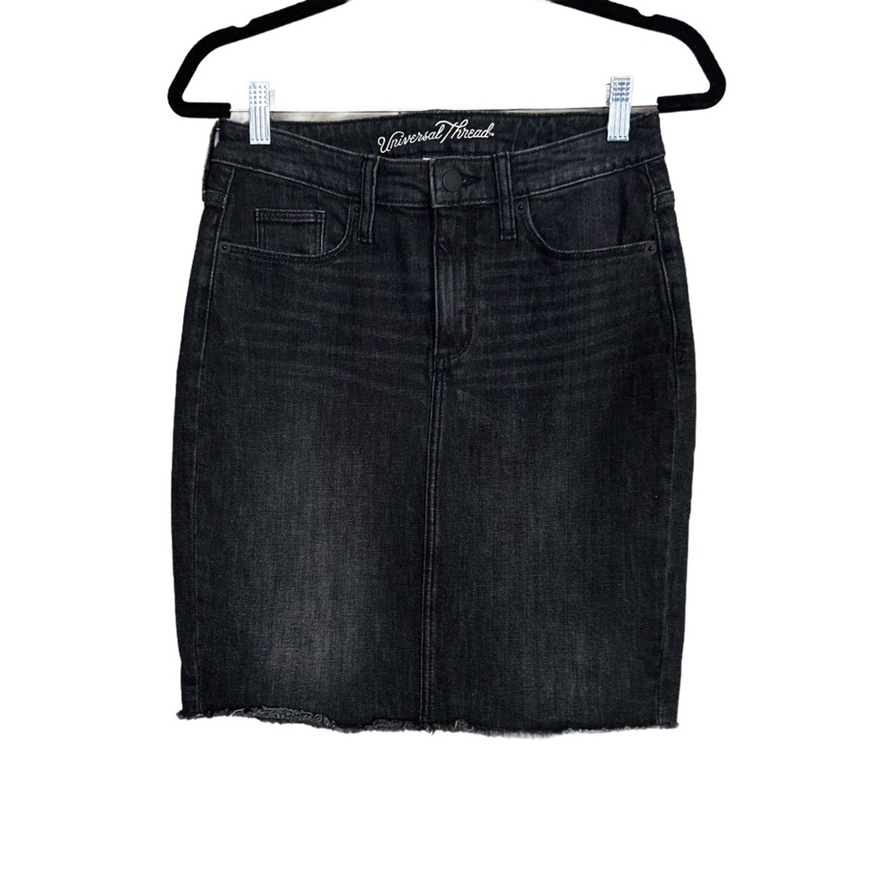 Universal Thread Women's Slate Black Denim Mini Skirt Frayed Edges Sz 4 Regular